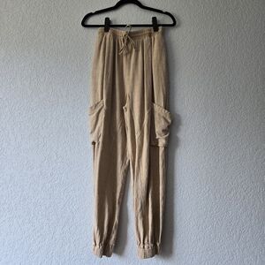 Urban Outfitters S Tan Romeo Pull On Cargo Linen Jogger Pants‎ Harem